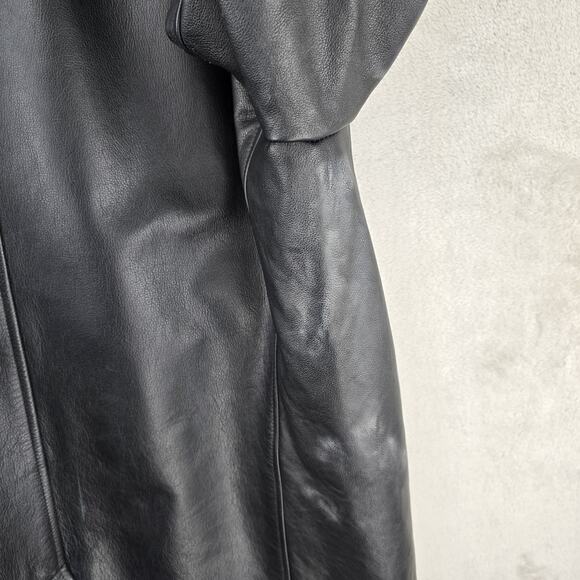 Vintage Gap Leather Jacket Mens Medium Black Peacoat Overcoat Y2K Quilted Lined - Picture 11 of 14